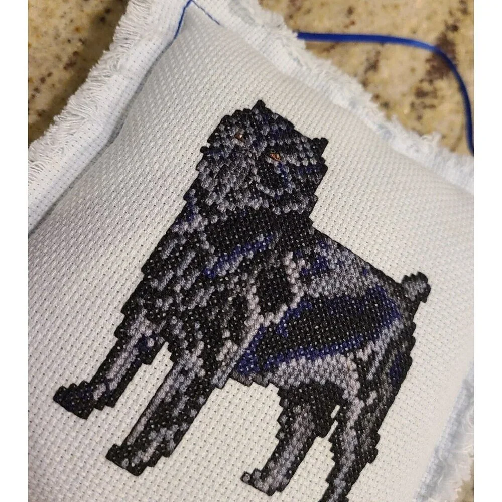Affenpinsch Needlepoint Cross Stitch Mini Pillow Door Knob Hanger Blue Fur Baby
